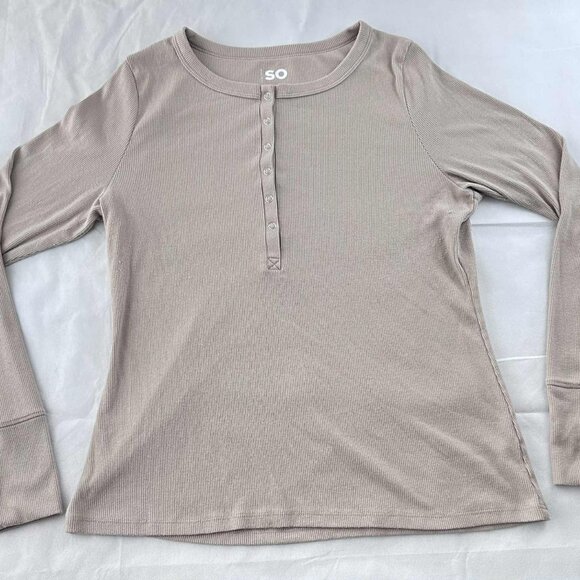 SO Ribbed Henley Long Sleeve Top – Size XL - Picture 2 of 7